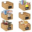 BARIEN 6 Pcs 12" x 9" x 6" Natural Water Hyacinth Woven Storage Baskets, Rectangular Wicker Basket with Built-in Handles, Woven Cube Storage Bin…