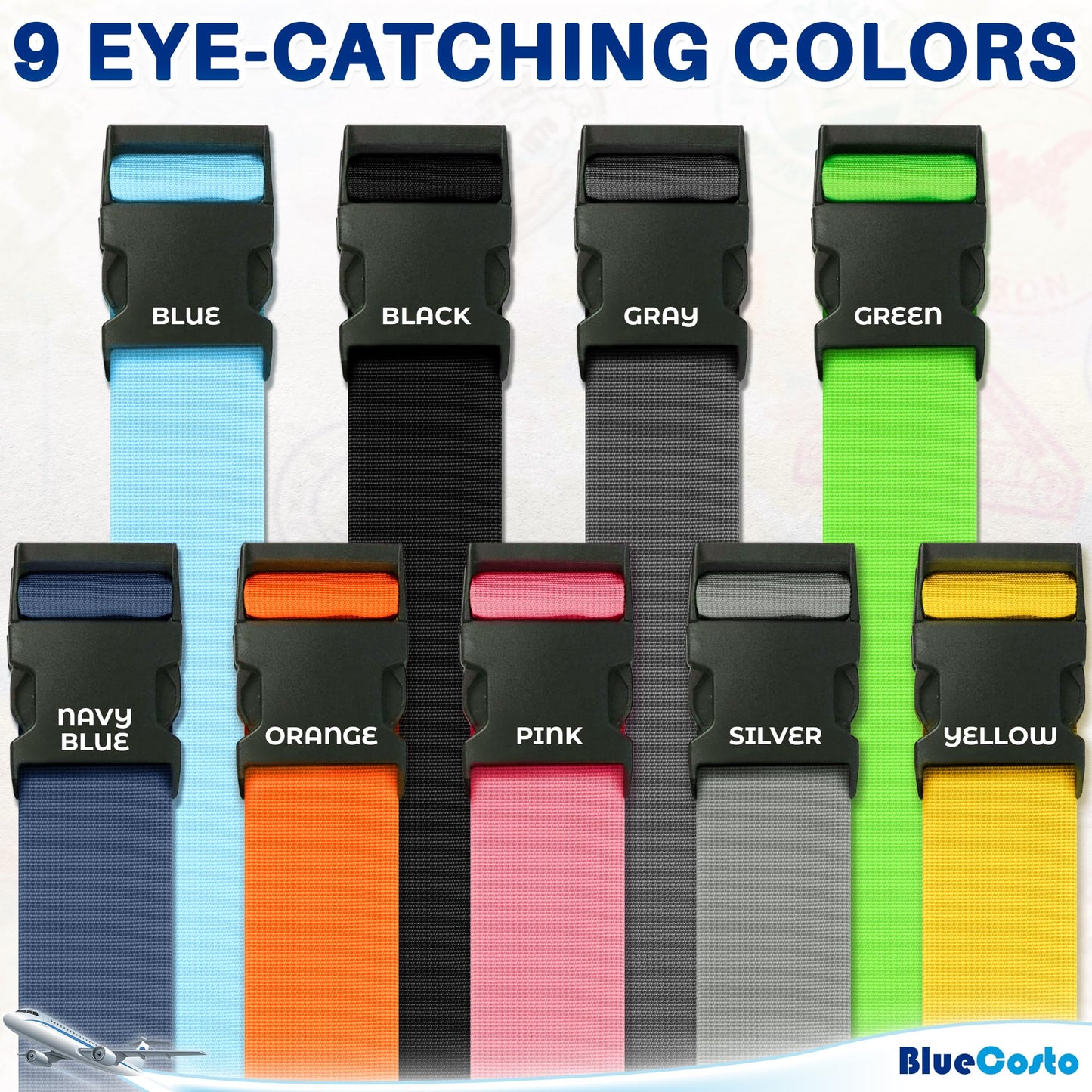 TSA Approved Luggage Straps – 4 Pack Neon Green Adjustable Nylon Suitcase Belts for Travel Bags, Briefcases & Checked Luggage (46"-78")