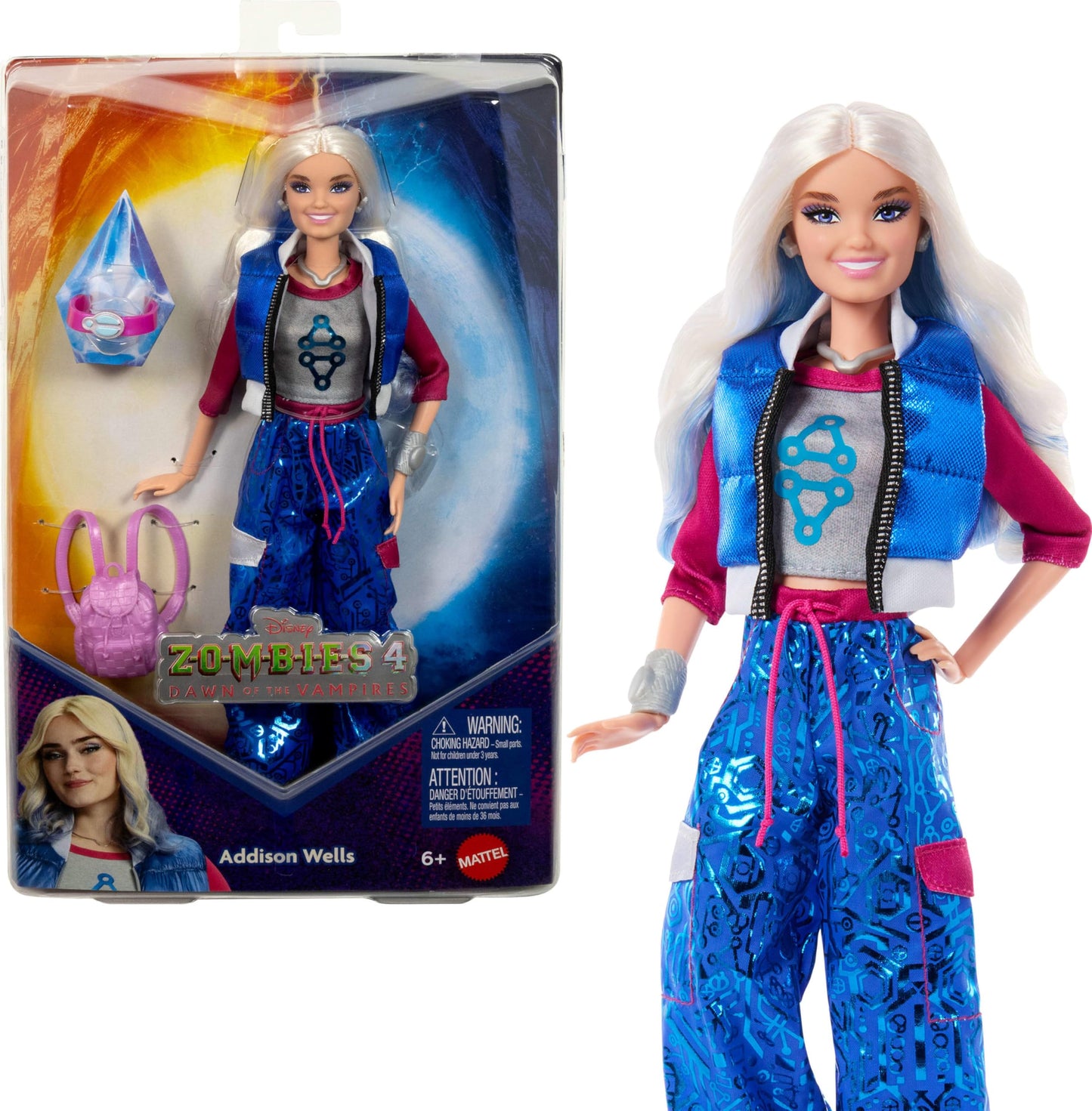 Mattel Disney Zombies 4: Dawn of The Vampires Addison Wells Fashion Doll with Removable Outfit & 6 Accessories, Inspired by The Movie