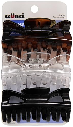 Scunci 9 cm Black Clear Tortoise Jaw Clip, 3 ct