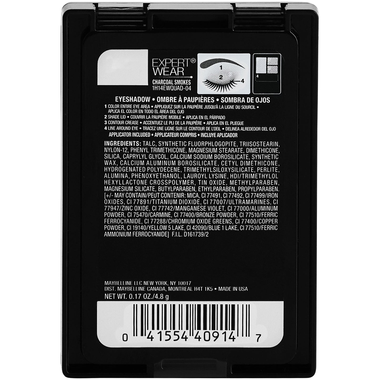 Maybelline New York Expert Wear Eyeshadow Quads, Charcoal Smokes, 0.17 oz.
