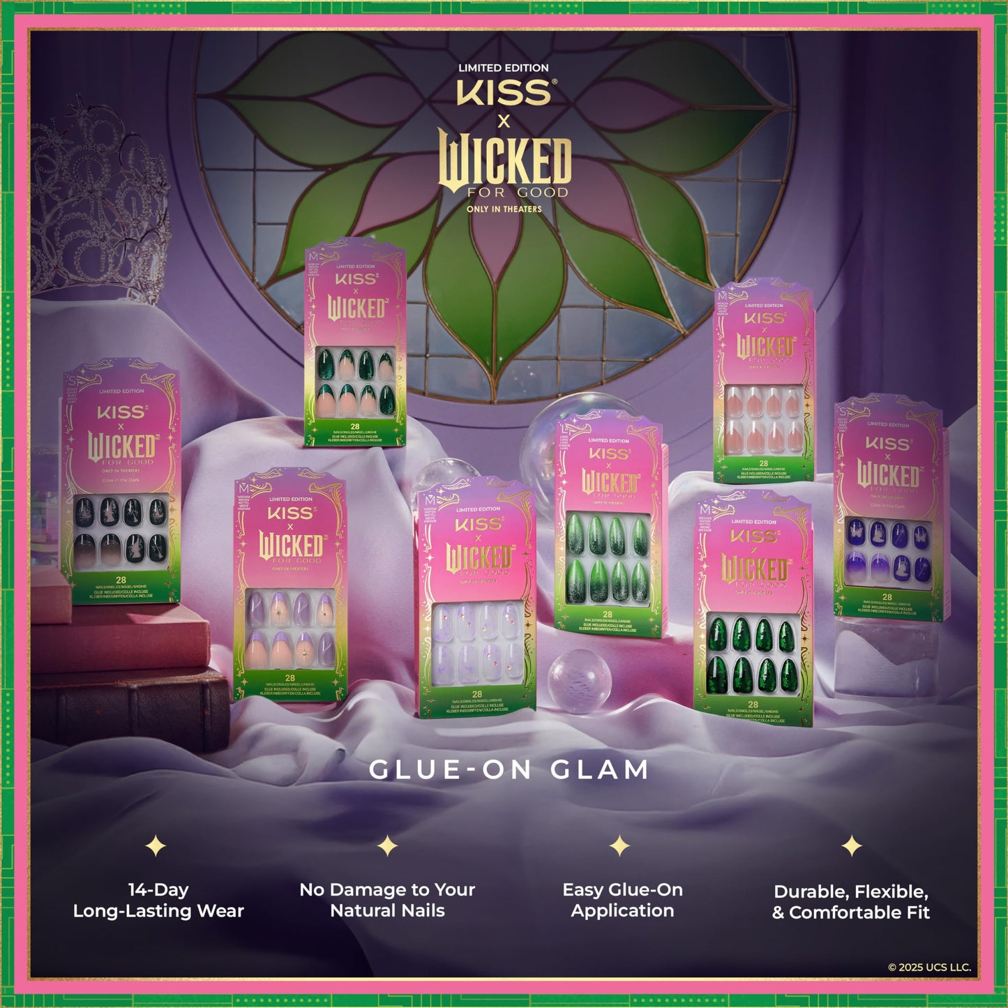 KISS X WICKED: FOR GOOD Press On Nails, ‘Bubble Of Brilliance’, Purple, Medium Oval, Waterproof, Chip Proof, Smudge Proof, 28 Fake Nails, Pink Gel Beauty & Personal Care KISS