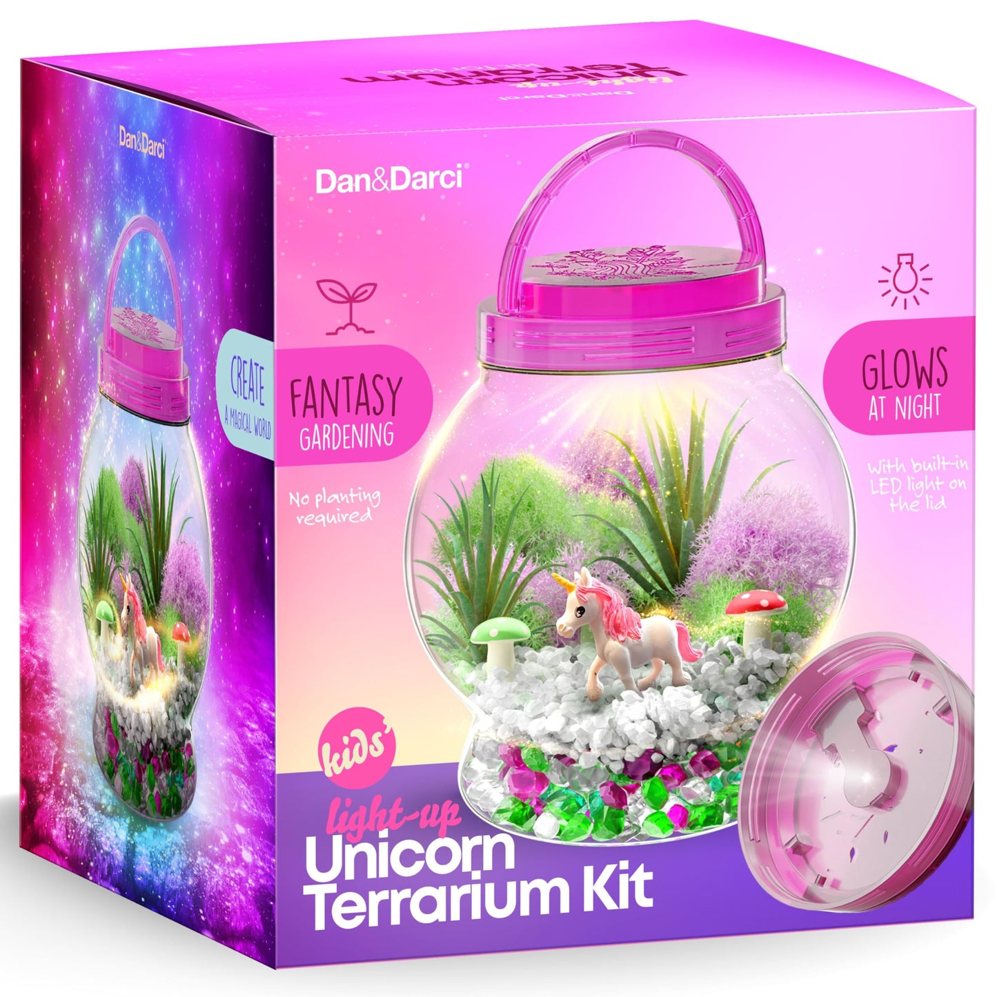 Dan&Darci Light-Up Unicorn Terrarium Kit for Kids – Magical DIY Unicorn Craft Set with Light-Up Jar – Arts & Crafts Gift for Girls & Boys Ages 4-12, Fun Birthday Present & Activity Kit