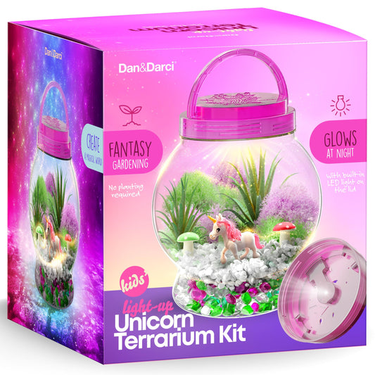 Dan&Darci Light-Up Unicorn Terrarium Kit for Kids – Magical DIY Unicorn Craft Set with Light-Up Jar – Arts & Crafts Gift for Girls & Boys Ages 4-12, Fun Birthday Present & Activity Kit