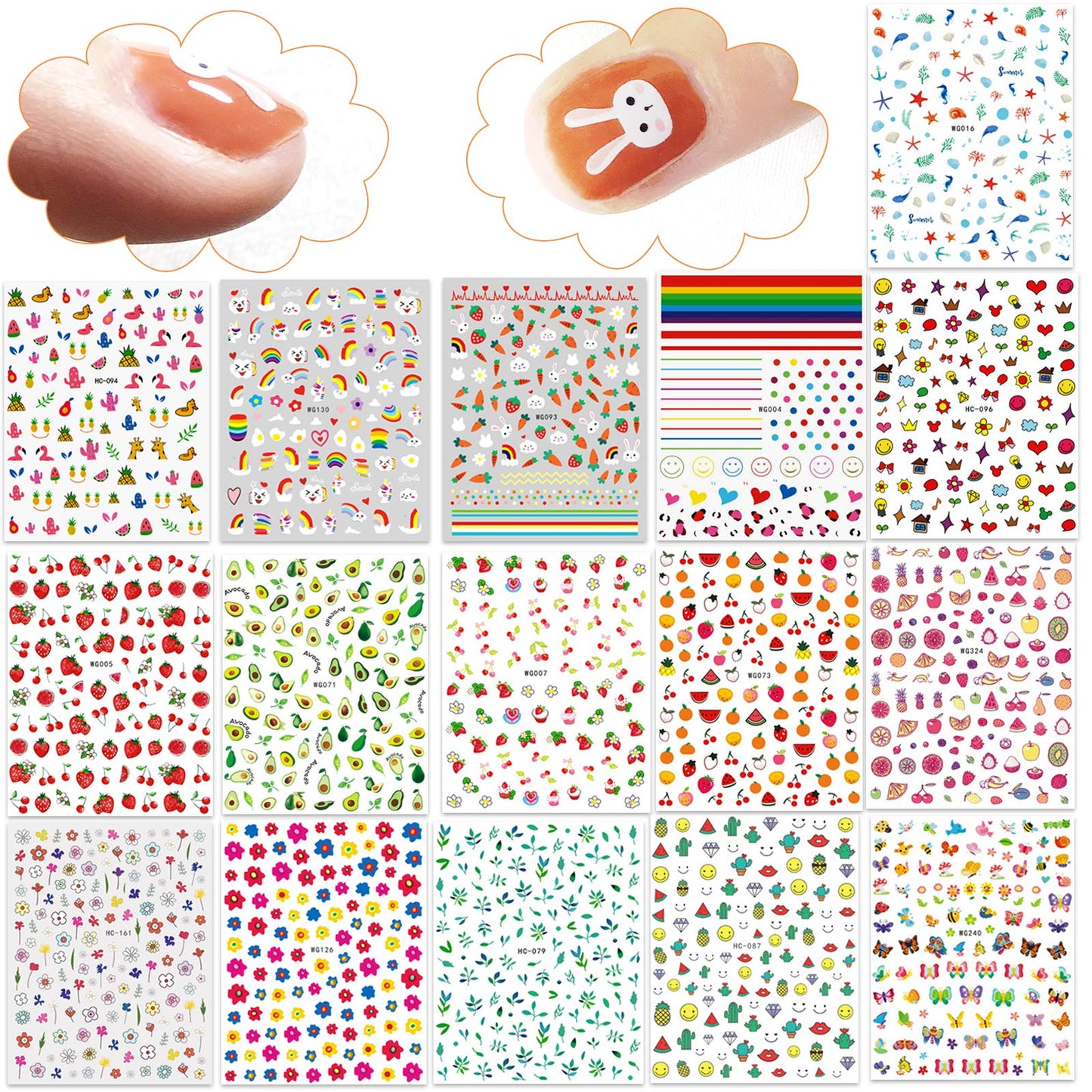 New 16 Large Sheets Nail Stickers for Women Kids Teens Little Girls Self Adhesive Nail Decals for Nail Art Decoration Include Flowers Butterfly Plants