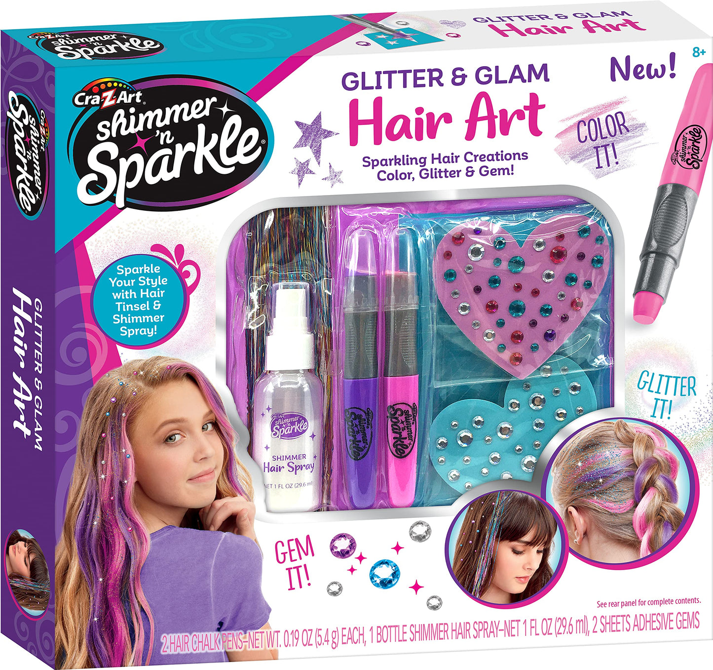 Shimmer ‘n Sparkle Glitter and Glam Metallic Hair Art Set with Hair Chalk Pens and Hair Gems by Cra-Z-Art
