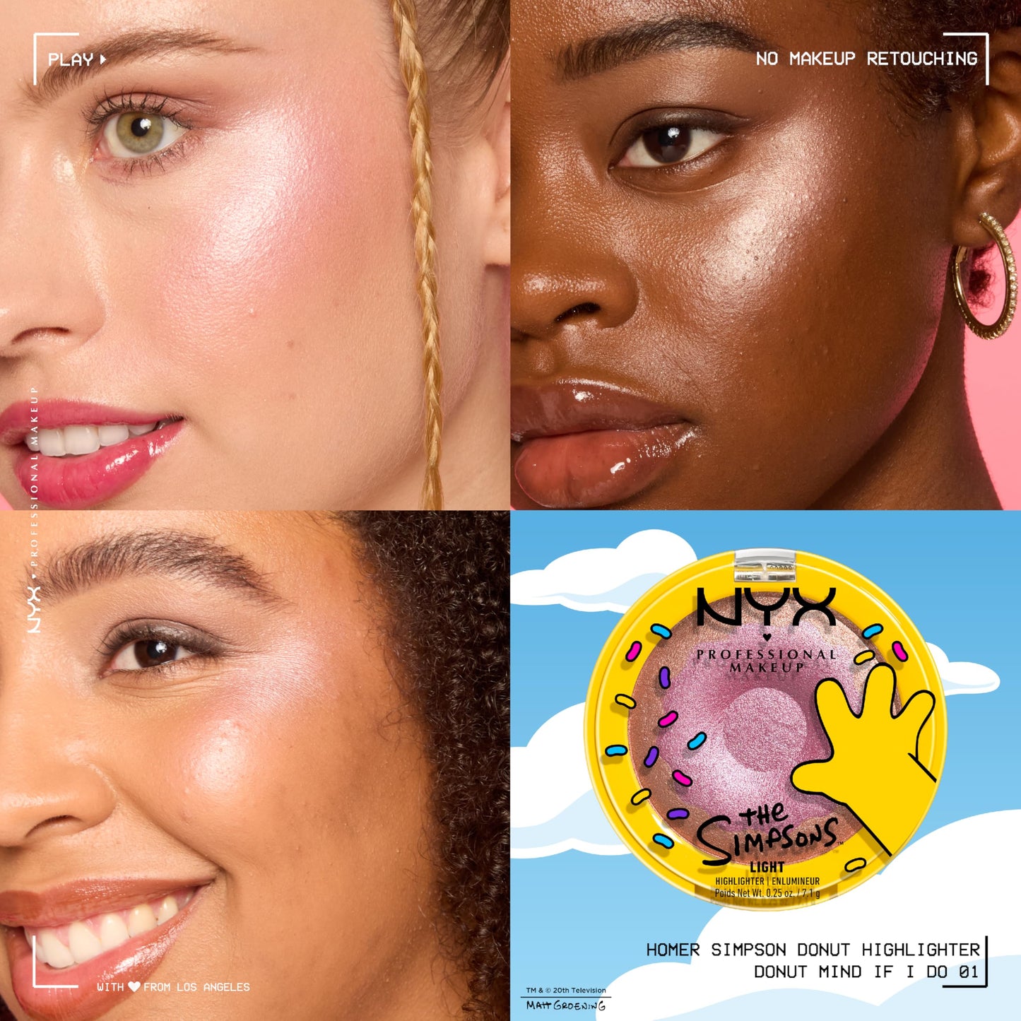 NYX PROFESSIONAL MAKEUP Homer Simpson Donut Highlighter Makeup, Frosted & Buttery Shimmer Powder Formula, The Simpsons Collaboration, Vegan