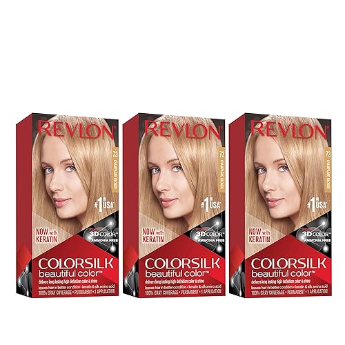 Revlon Permanent Hair Color, Permanent Hair Dye, Colorsilk with 100% Gray Coverage, Ammonia-Free, Keratin and Amino Acids, 73 Champange Blonde, 4.4 Oz