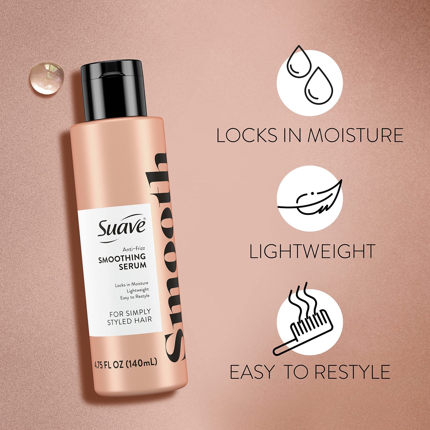 Suave Simply Styled Anti Frizz Serum, Smoothing Hair Serum For 24 Hour Hair Frizz Control 4.75 oz