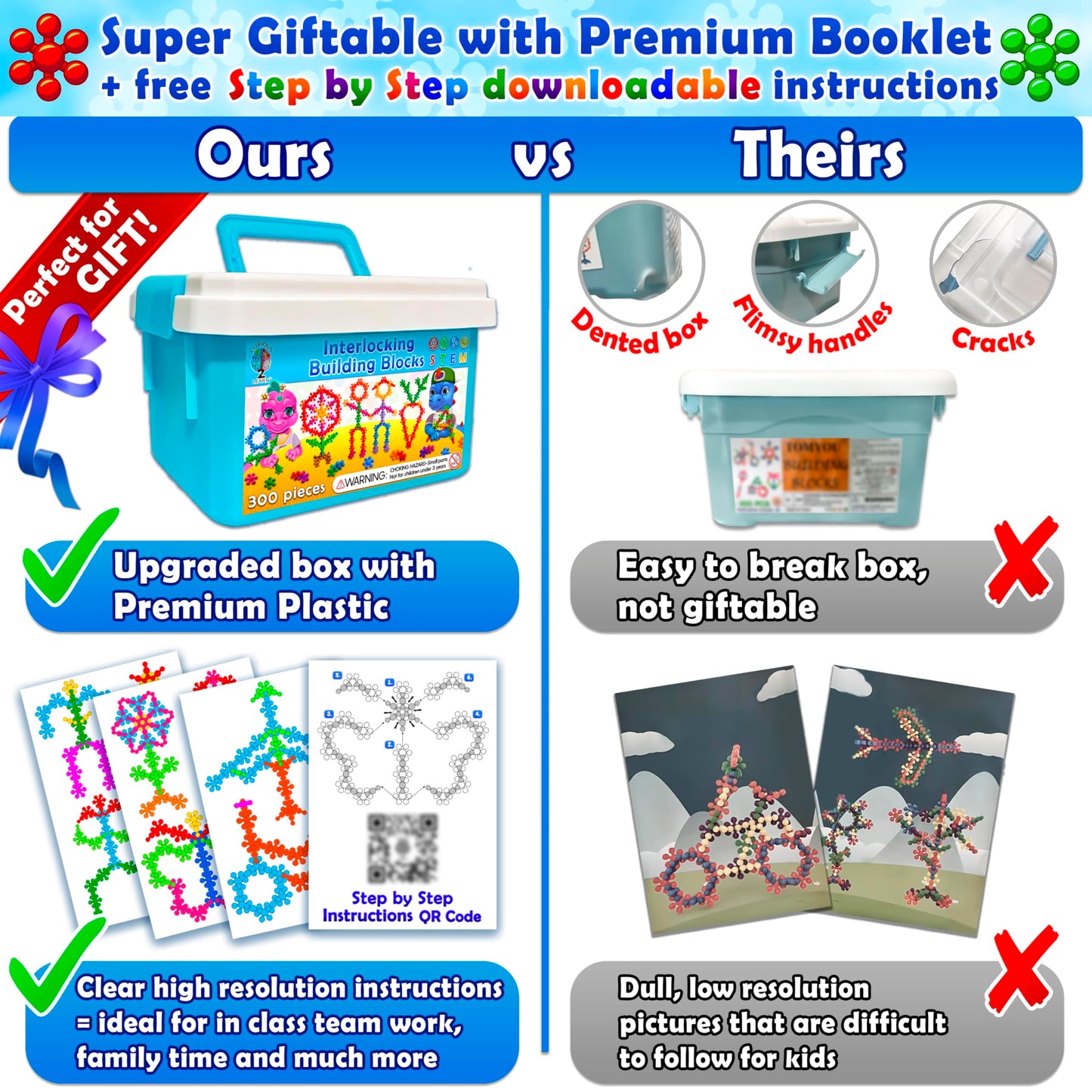 Curious 2 Learn 300 pcs Building Blocks Set - STEM Educational Toys for Kids Ages 3+ - Interlocking Discs for Preschool Boys & Girls, Creativity Play