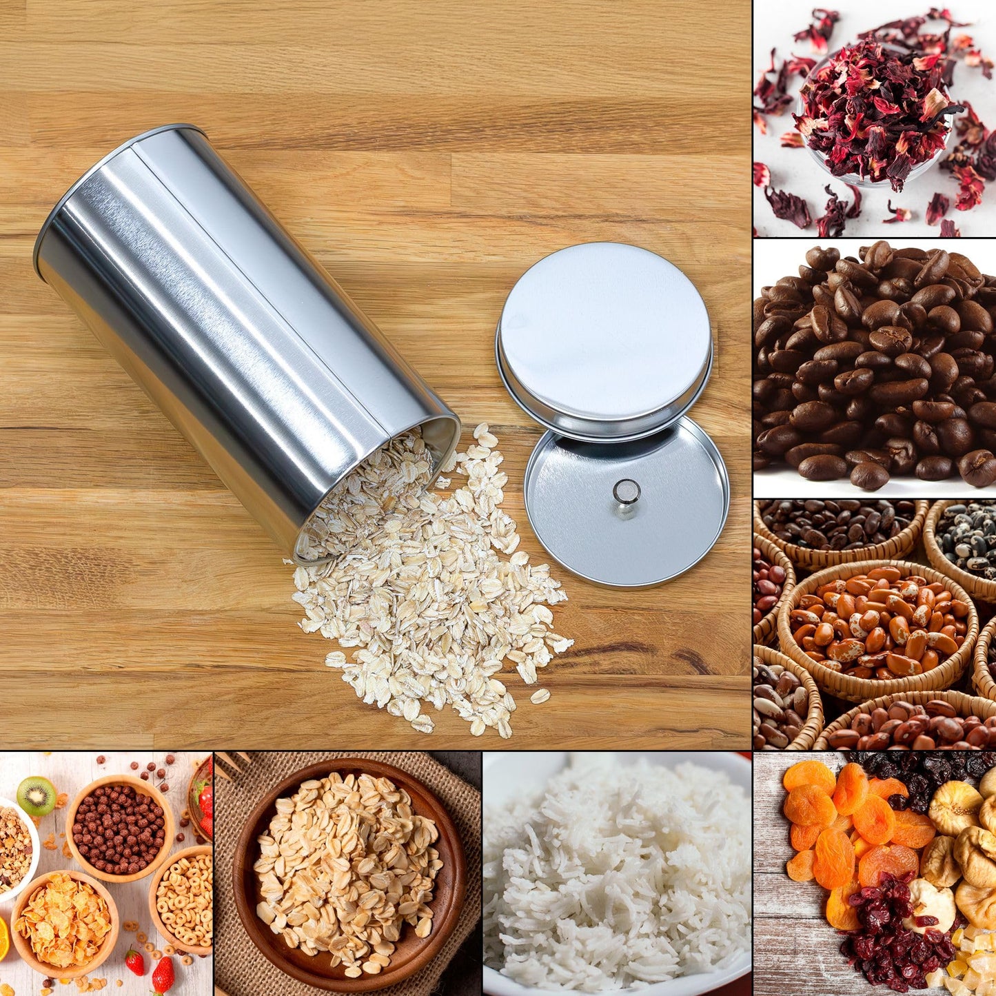 SOLSTICE TEA TRADERS Double Seal Tea Canisters (Pack of 4) Round Metal Containers with Interior Seal Lid - Large