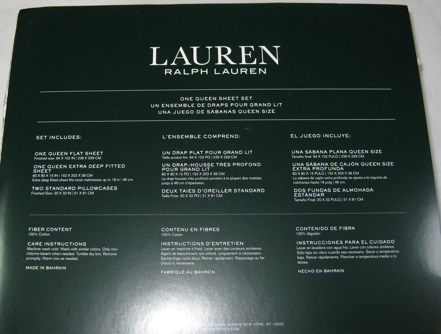 Lauren Ralph Lauren Queen Size Floral Print Sheet Set Pink and Gray 100% Cotton