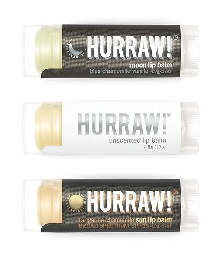 Hurraw! Moon Night Treatment, Unscented, Sun (Zinc Oxide SPF15) Lip Balms, 3 Pack Bundle: Organic, Certified Vegan, Cruelty & Gluten Free. Non-GMO
