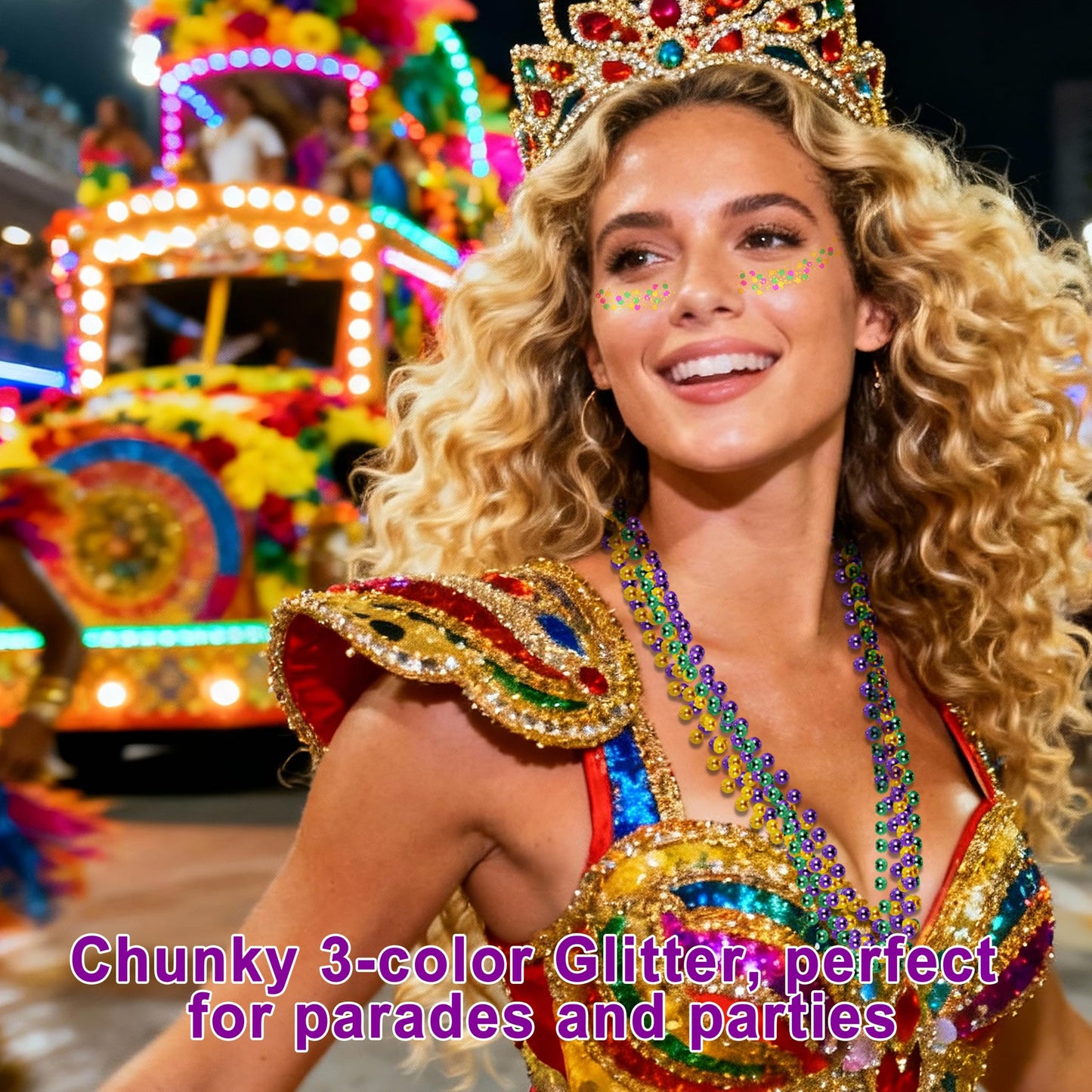 Mardi Gras Face Glitter,Festival Rave St Patricks Day Accessories Body Glitter for Face Body Hair,Gold Green Purple Mixed Chunky Glitter