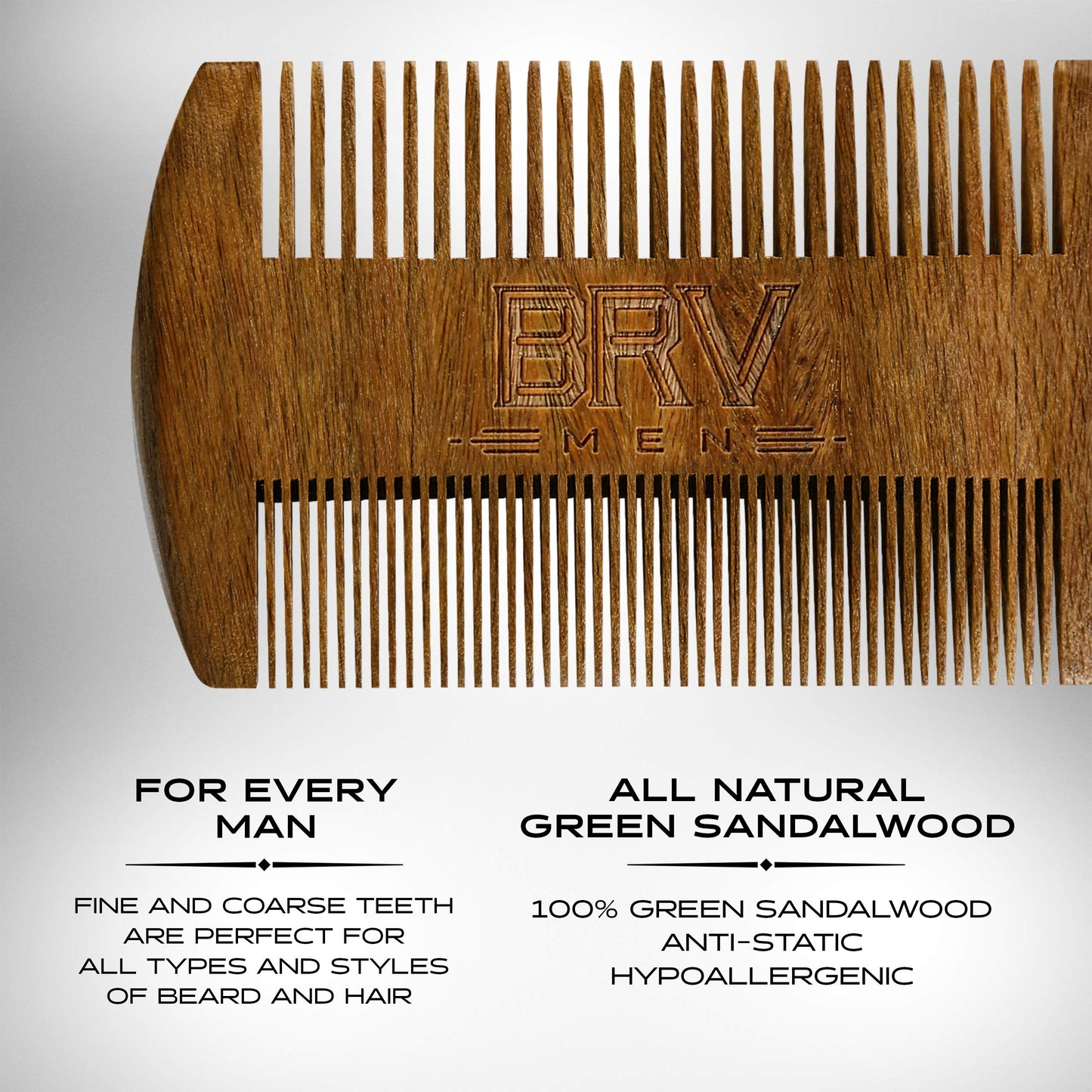 BRV MEN Beard & Mustache Comb, 100% Natural Green Sandalwood, Pocket Beard Comb with Carry Case, Wooden Beard Comb for Men For All Types and Styles