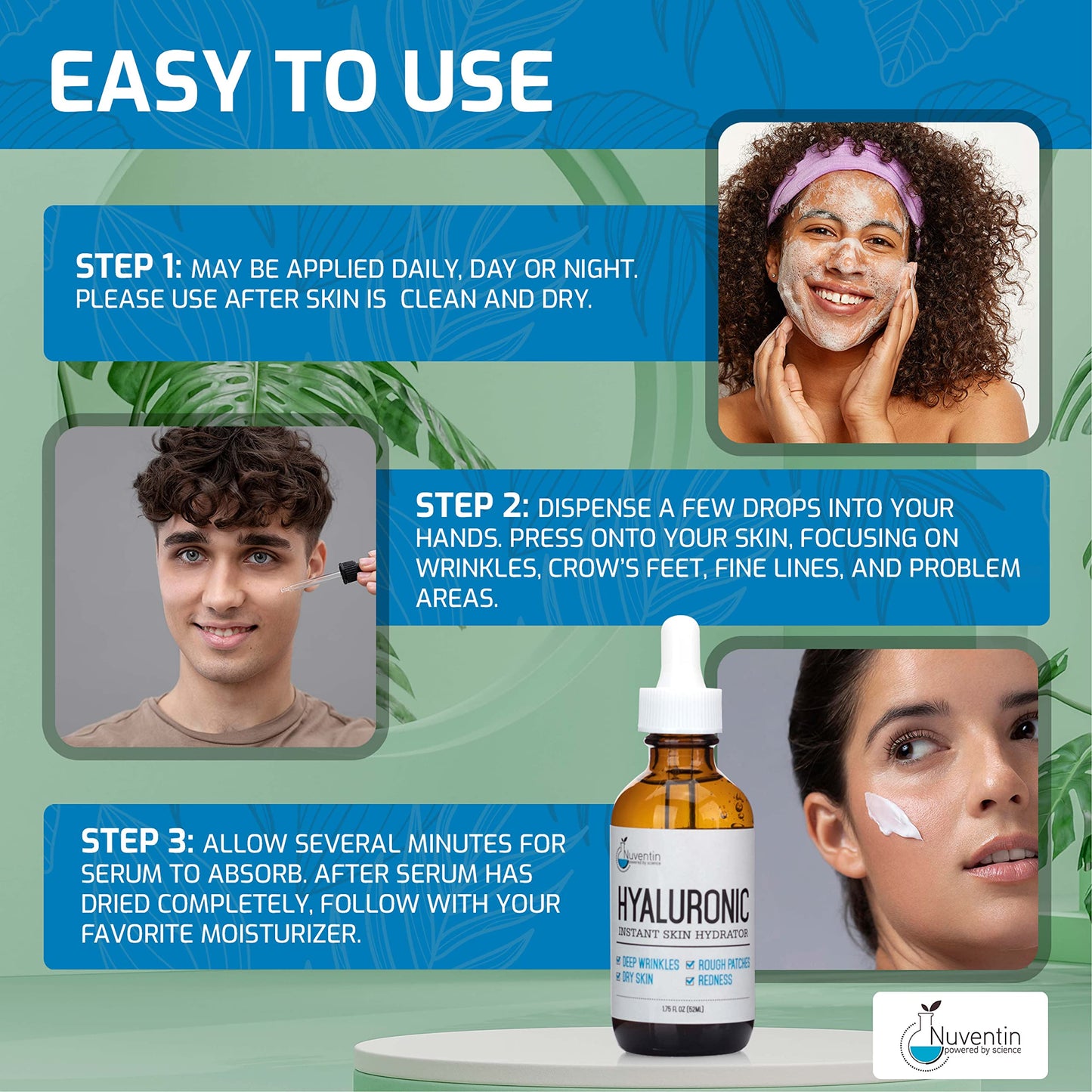 Nuventin Hyaluronic Acid Serum Anti Aging Skin Care Facial Booster For Face - Hydro-Boost Moisturizer Booster W/Vitamin C & Vitamin E For Wrinkles