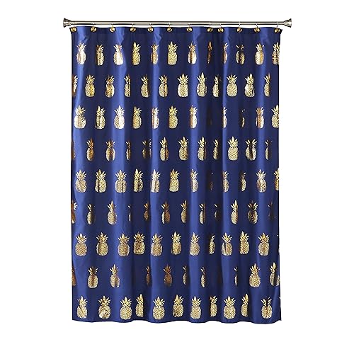 SKL Home by Saturday Knight Ltd. Gilded Pineapple Fabric Shower Curtain, Navy/Gold