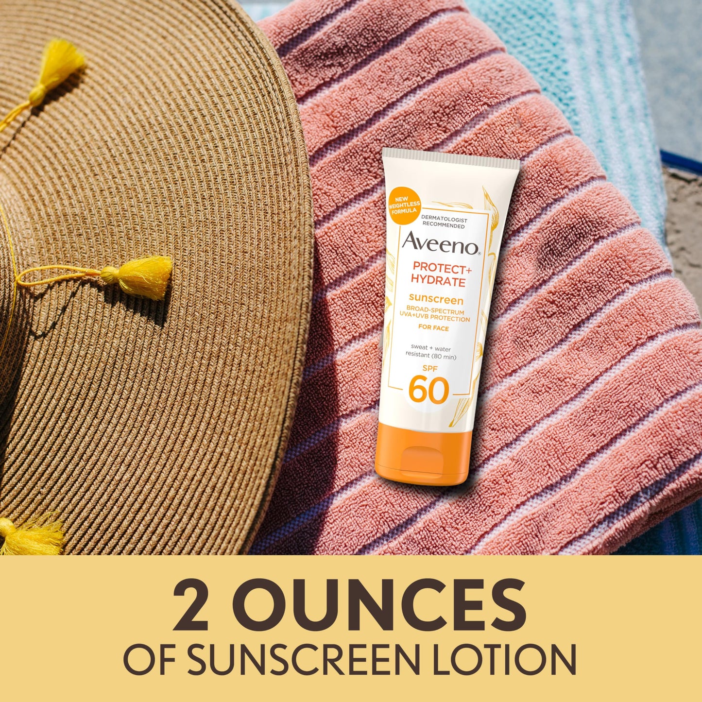 Aveeno Protect + Hydrate Face Sunscreen, SPF 60 Broad Spectrum, for Sensitive Skin, Travel Size, Water Resistant (80 minutes), Paraben, Oxybenzone Beauty and Personal Care Aveeno