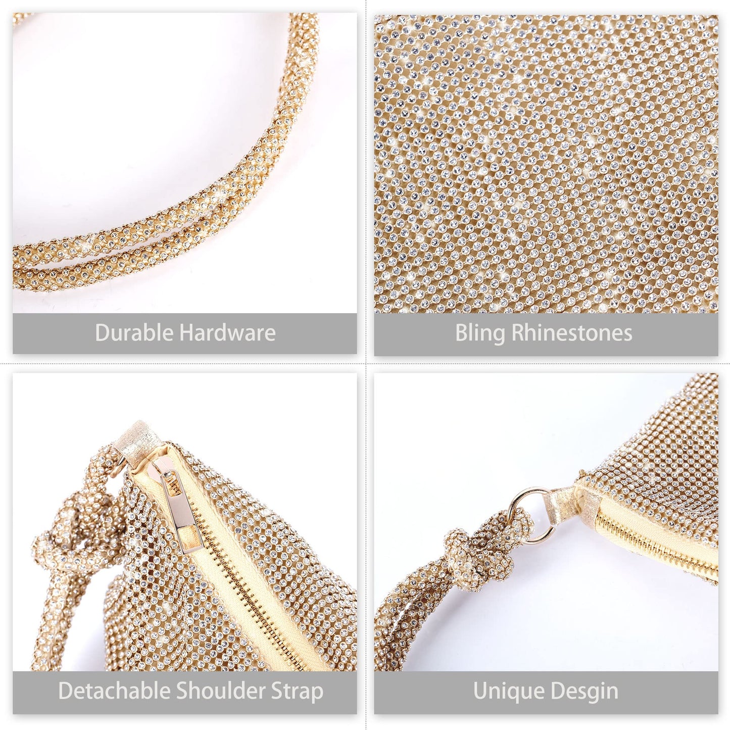 Rhinestone Purse Sparkly Evening bag Silver Clutch Purses for Women Evening, Cross Body Handbags for Party Prom Club Wedding