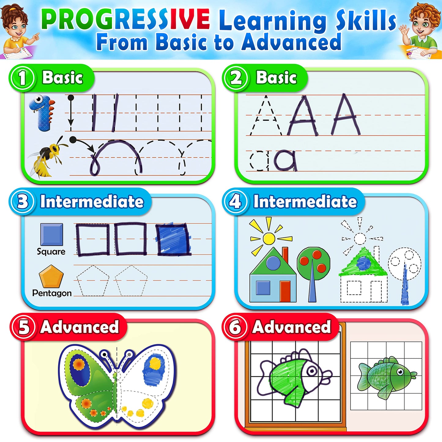 Curious 2 Learn Preschool Learning Workbook – Tracing, Handwriting & Busy Book Activities, Educational Gift for Kids Ages 4+, Blue