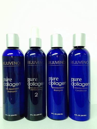 Rejuvenol Pure Collagen Pre-treatment Shampoo 8 Oz, Protein Delivery Treatment and Heat Protector 8 Oz, Maintenance Shampoo 8 Oz and Maintenance