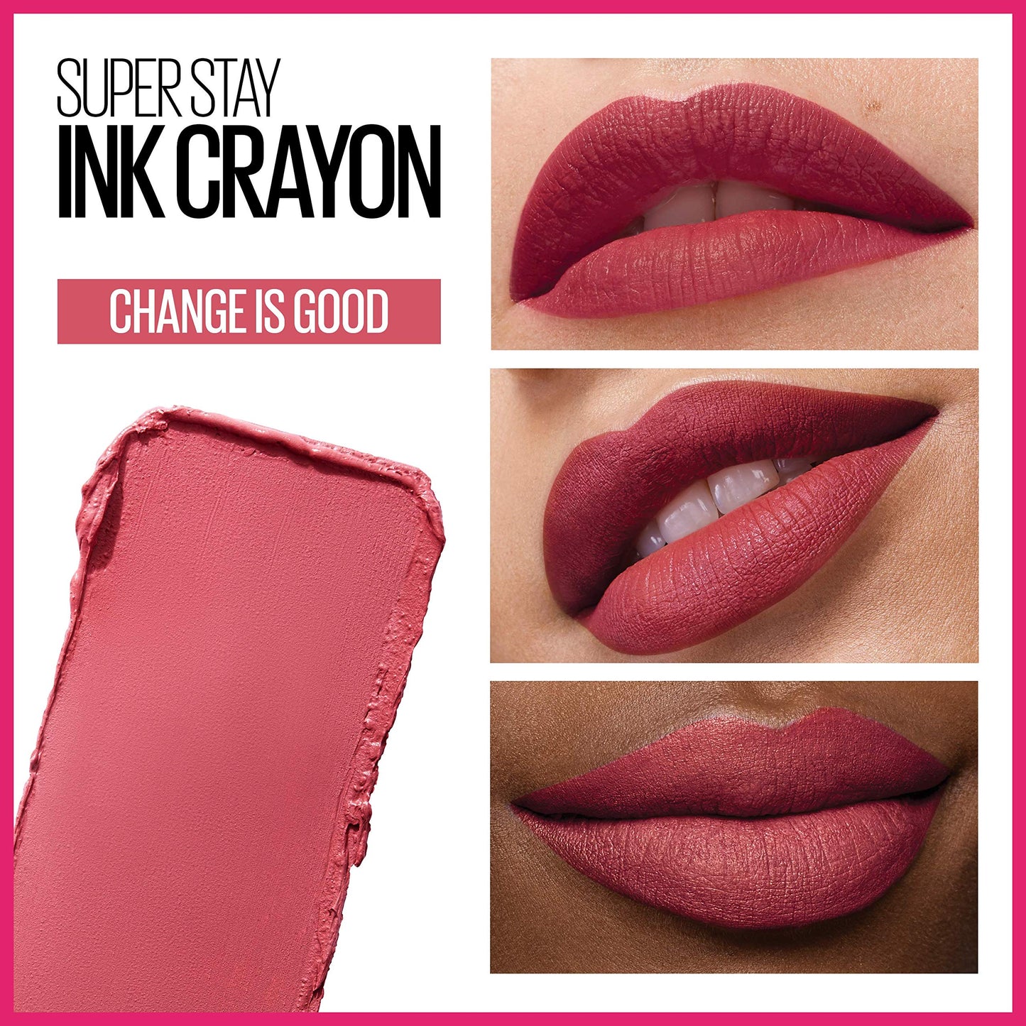 Maybelline Super Stay Ink Crayon Lipstick Makeup, Precision Tip Matte Lip Crayon with Built-in Sharpener, Longwear Up To 8Hrs, Change Is Good, Rose