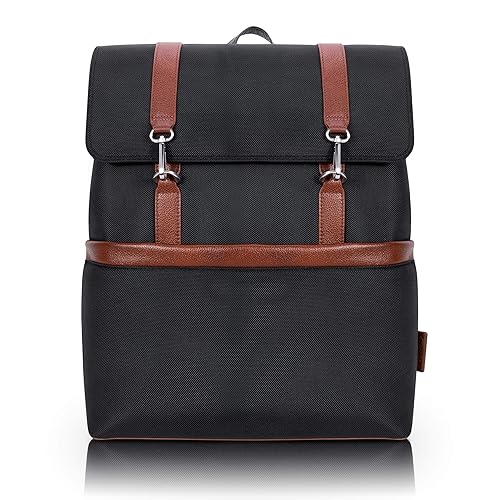 McKleinUSA Element, 1680D Ballistic Nylon with Leather Trim, 17" Nylon, Two-Tone, Flap-Over, Laptop & Tablet Backpack, Black (78475)