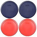 Pyrex (2) 7402-PC 6/7-Cup Blue, (2) 7402-PC 6/7-Cup Red Food Storage Replacement Lids - Made in USA