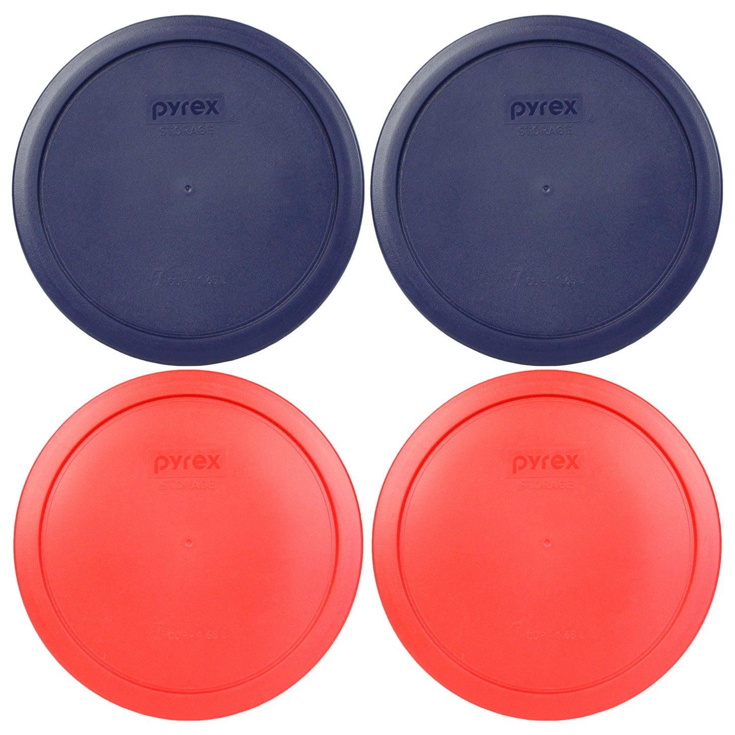 Pyrex (2) 7402-PC 6/7-Cup Blue, (2) 7402-PC 6/7-Cup Red Food Storage Replacement Lids - Made in USA