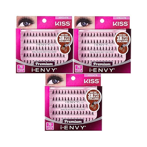 iENVY by KISS Triple Black Knot Free Individual Lashes (Short) 3 Pack 3X More Volume
