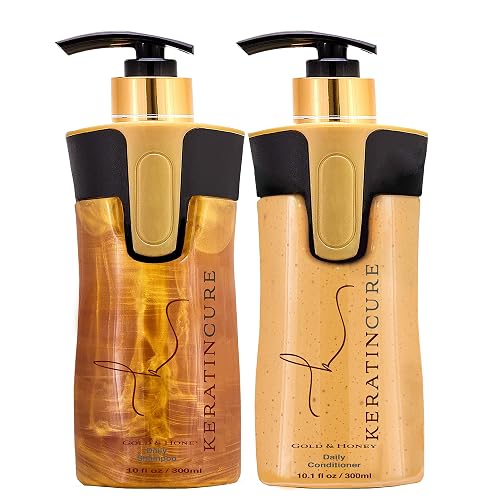 Keratin Cure Gold & Honey 2 Piece Hair Care Sulfate Free Shampoo, Conditioner for Repair Moisturize with Protein & Organic Extracts for keratin