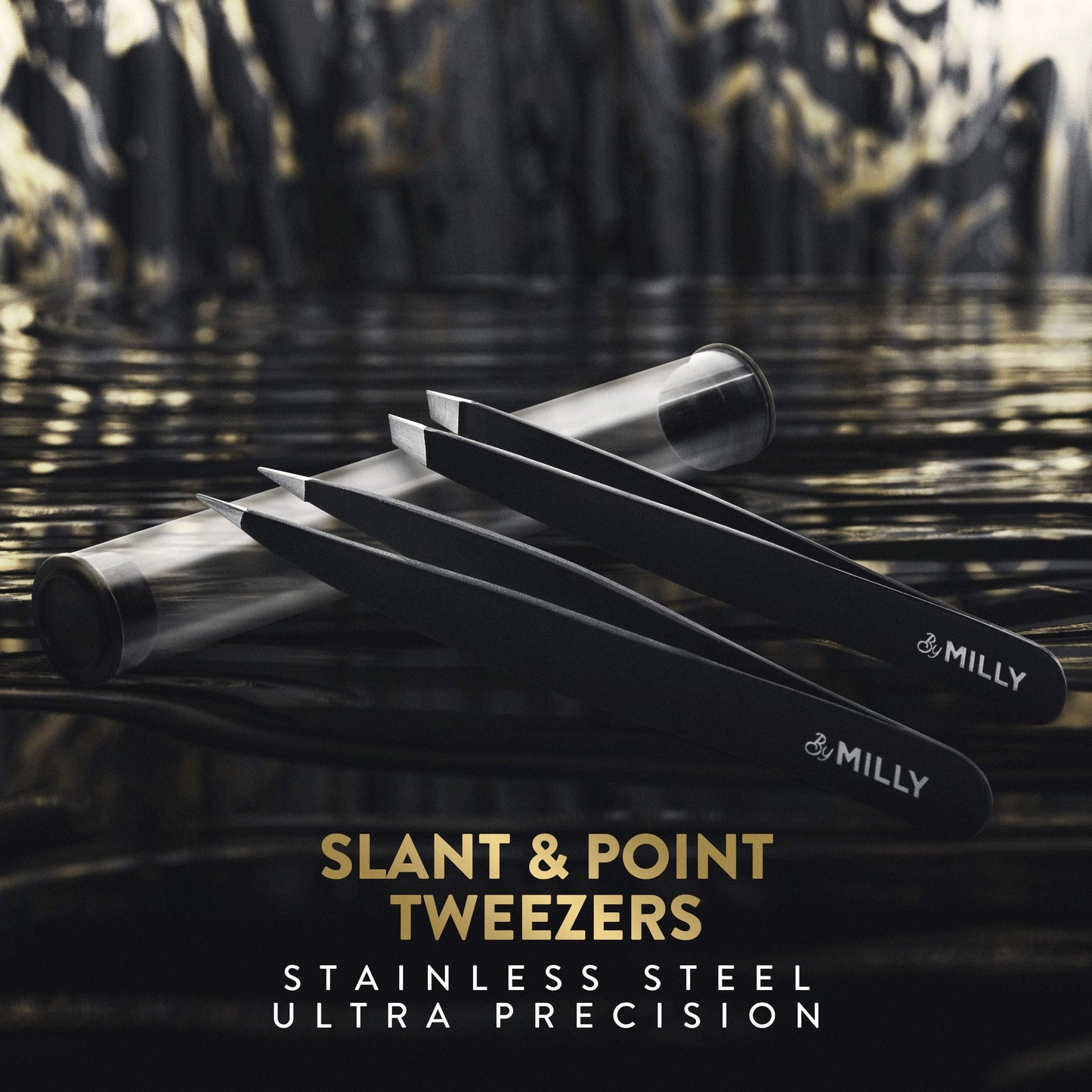 By MILLY Precision Tweezers Set | Slanted & Pointed Tip Tweezers Kit | High Carbon Stainless Steel | Aligned & Hand-Filed Tweezer Set Professional |