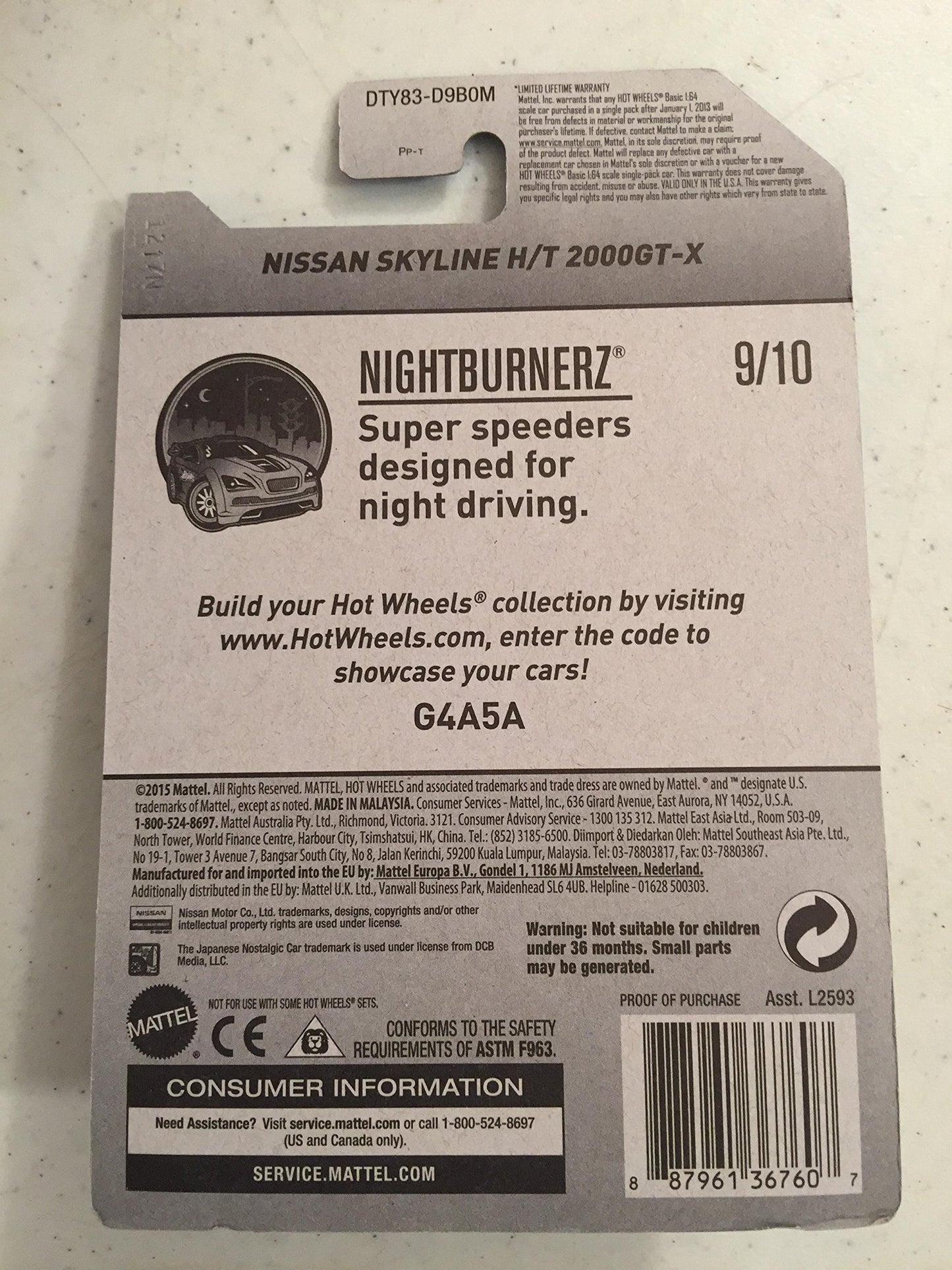 Hot Wheels 2017 Nightburnerz Nissan Skyline H/T 2000GT-X, 283/365 White