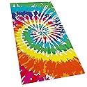Softerry Tie Dye Beach Towel 30 x 60 inches 100% Cotton Velour Rainbow Hippie Colors Printed (Rainbow, 30" x 60")