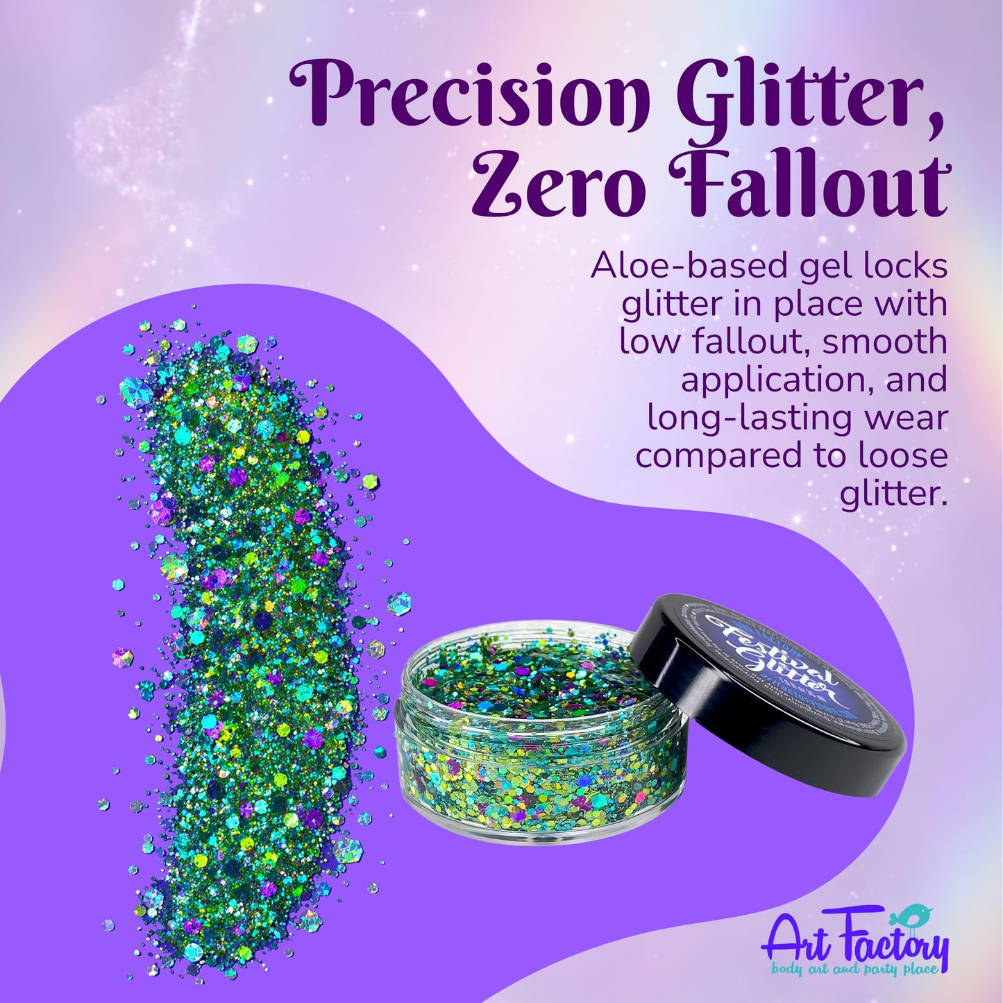 Art Factory Mermaid Holographic Body Glitter Gel - Chunky Sea Mix Cosmetic Glitter for Face, Hair & Body - Festival Rave Makeup, Long Wear Glitter