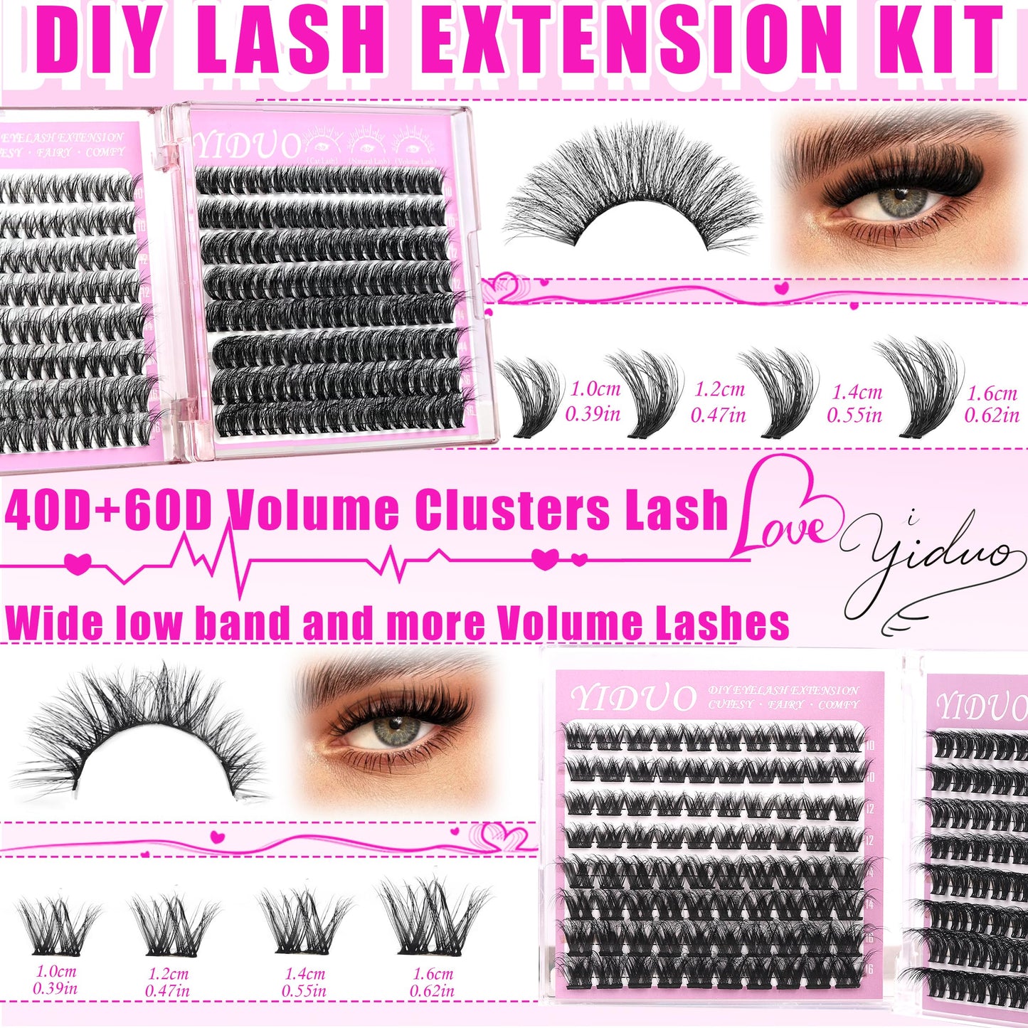 YIDUO Lash Cluster Kit Makeup Bag Set 1686pcs 40D+50D+60D+80D+100+Spikes+Bottom Full Eyelash Cluster Kit Volume Wispy 10-20mm DIY Lashes Extensions Beauty and Personal Care YIDUO