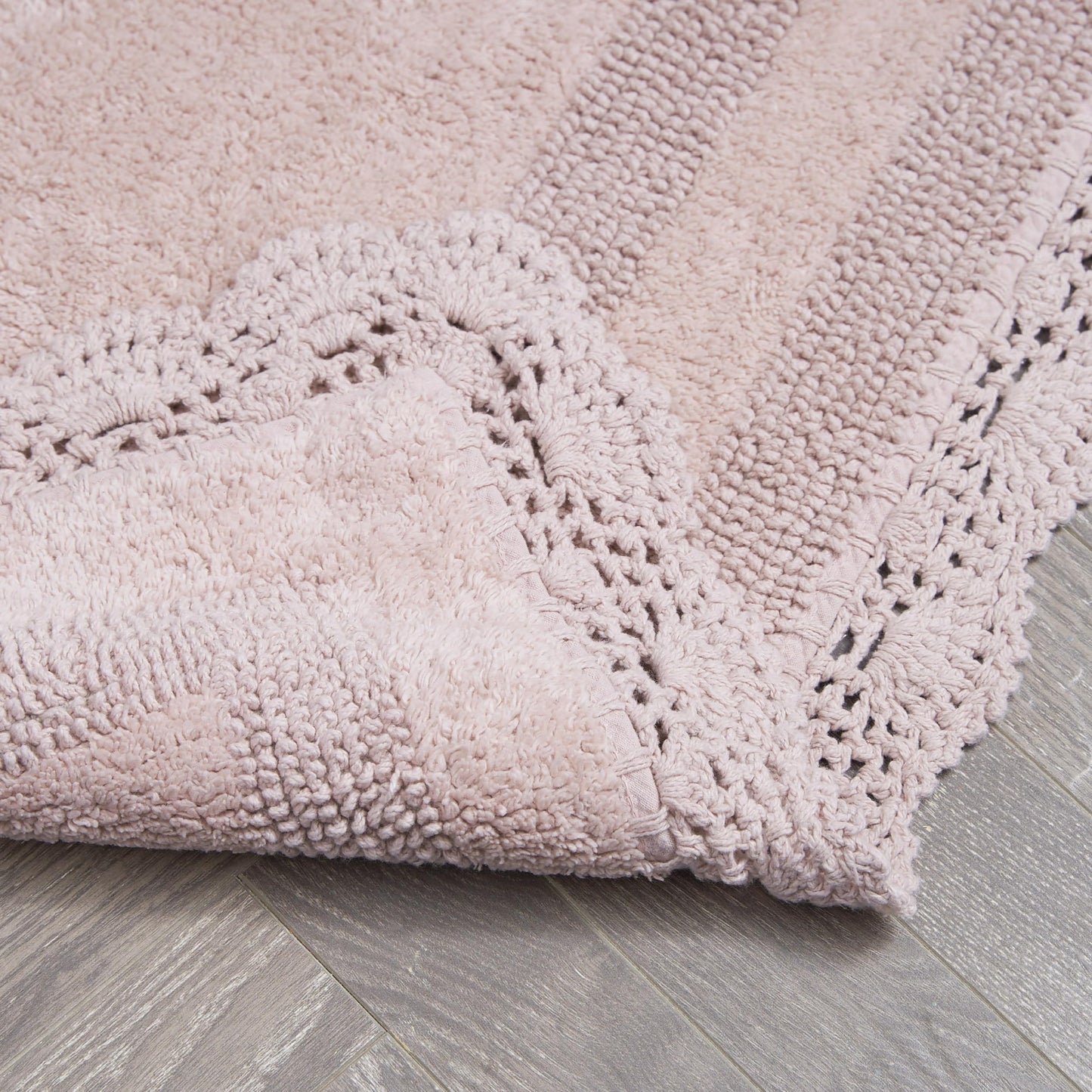 Laura Ashley Absorbent Bath Mat Reversible Crochet Soft and Plush Bathroom Mat 100% Cotton 17x24 Bath Rug, Blush Pink