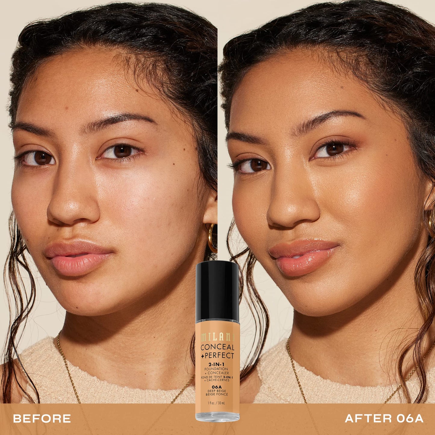 Milani Conceal + Perfect 2-in-1 Foundation + Concealer for a Flawless Complexion, Under Eye Corrector, Cover Redness and Imperfections, Waterproof