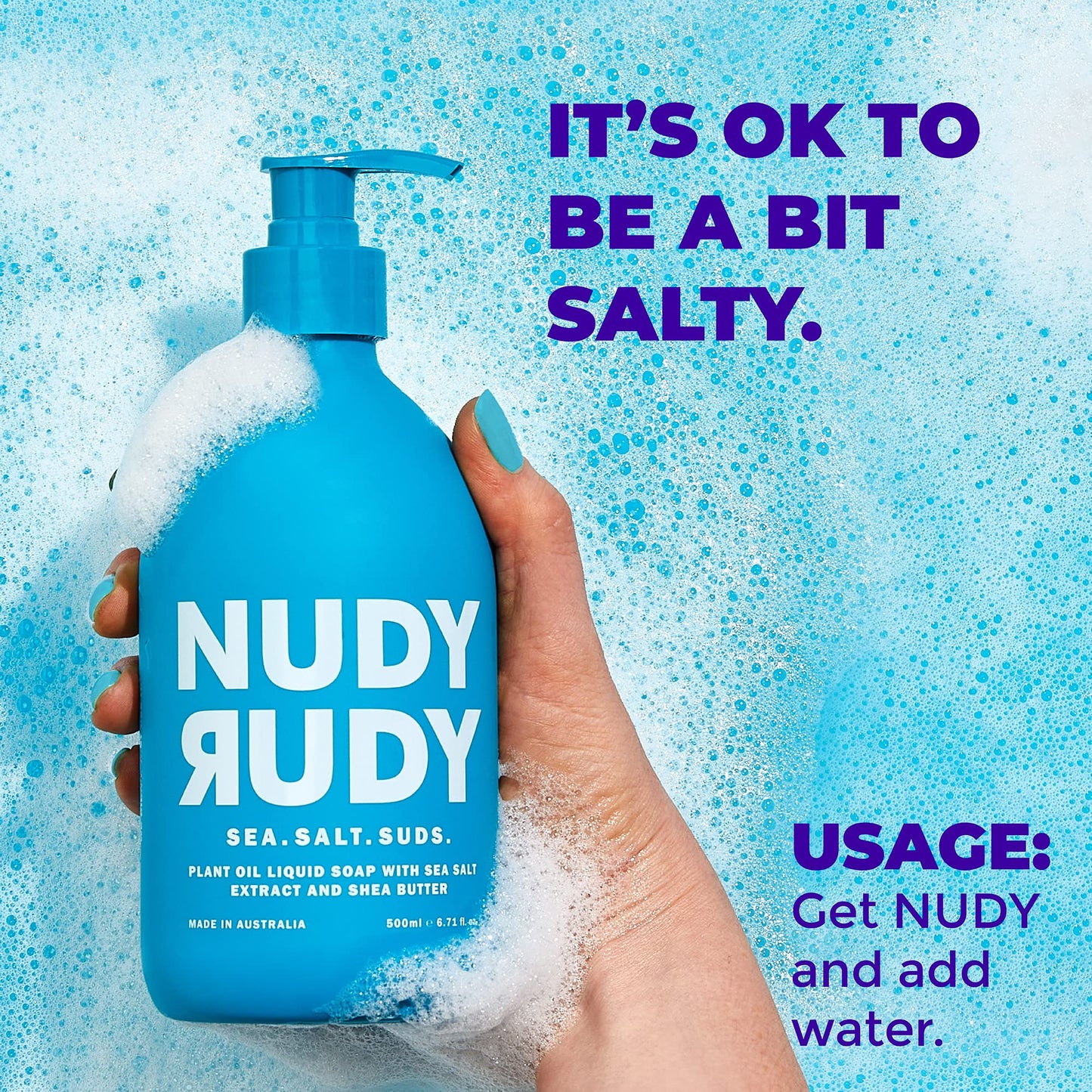Nudy Rudy Sea Salt Suds 2 Pack, Liquid Body Wash Bundle, Aloe Vera and Vitamin E, Moisturizing Shower Gel for Men and Women 16.9 fl oz and 4.2 oz