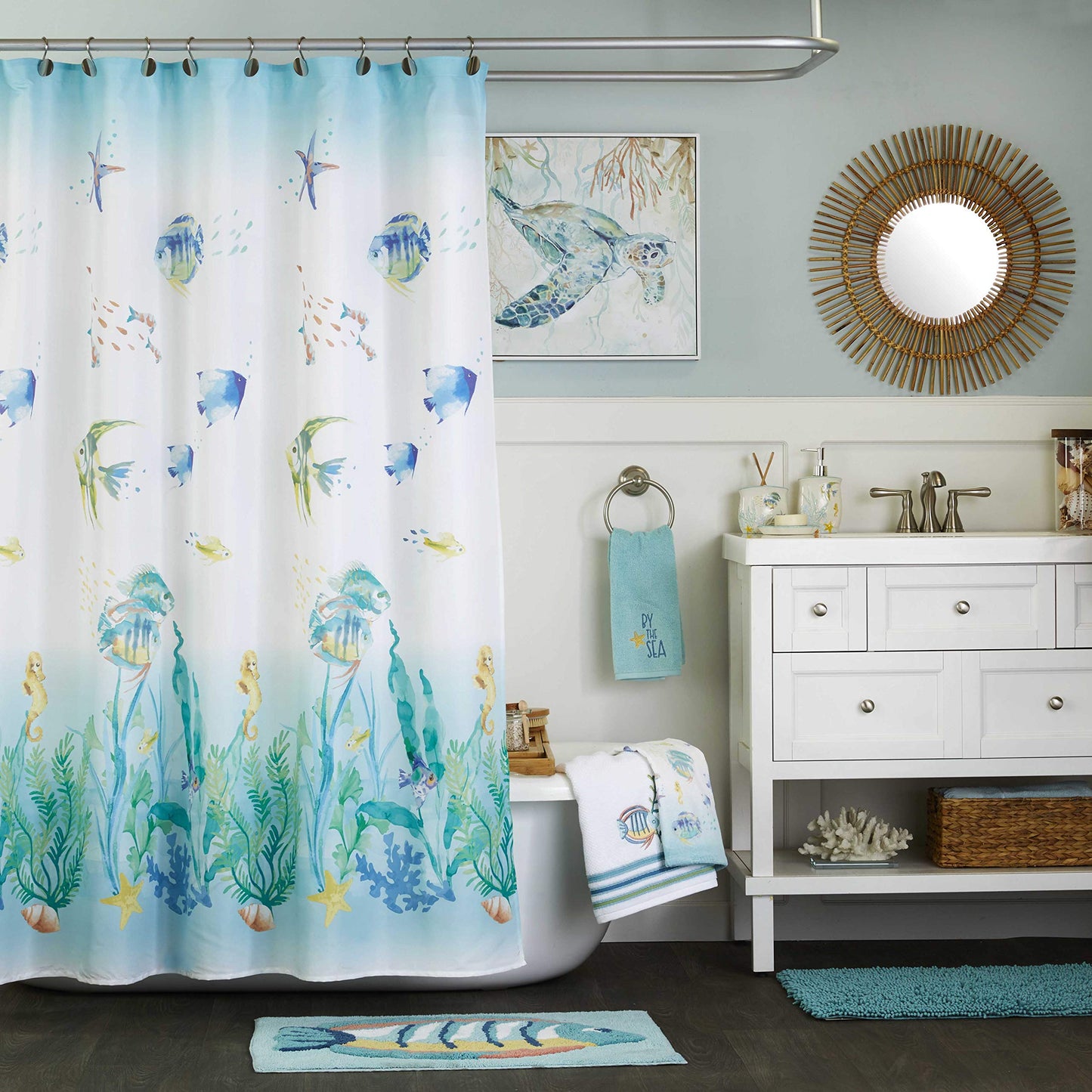 SKL Home by Saturday Knight Ltd. Ocean Watercolor Shower Curtain, Multicolored, 70x72