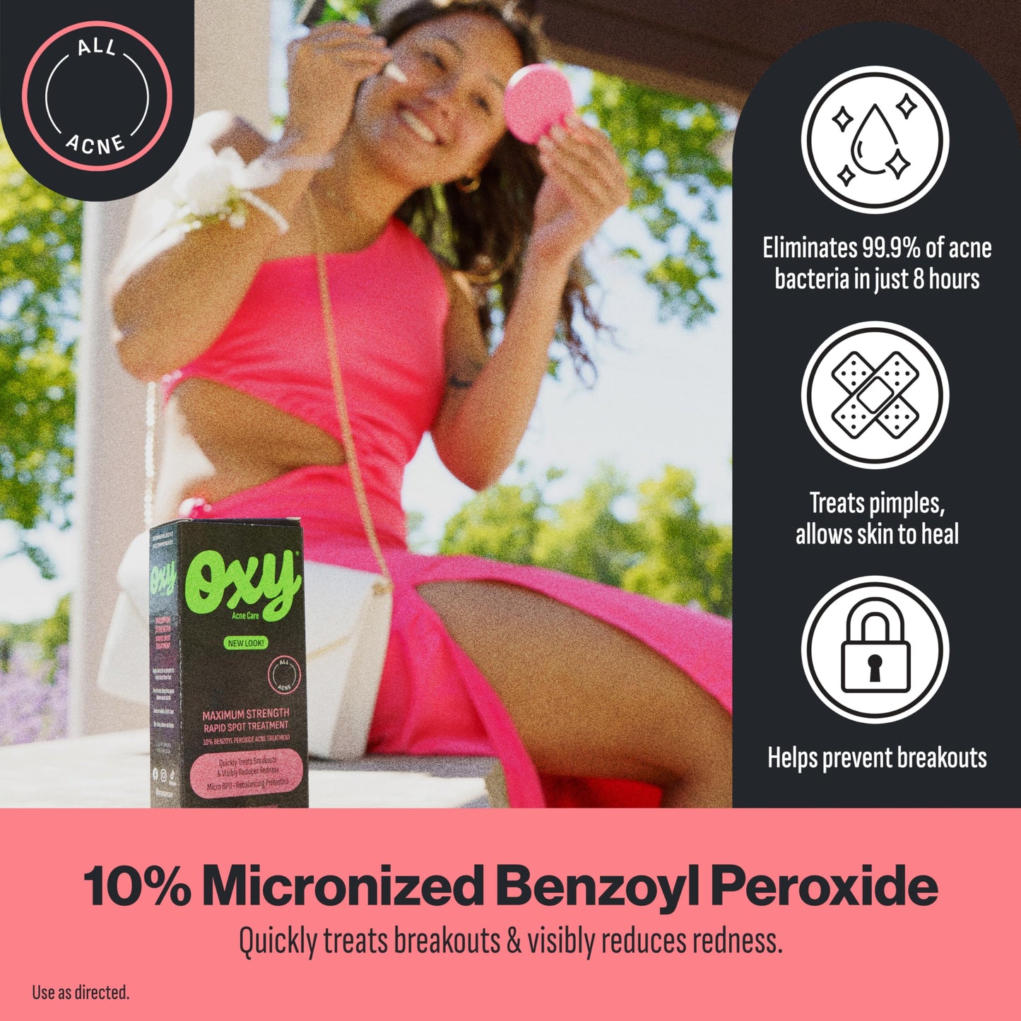 Oxy Rapid Acne Spot Treatment for Face & Body, Maximum Strength 10% Benzoyl Peroxide Blemish Cream Medication for Blackheads, Prebiotic Pimple Cream