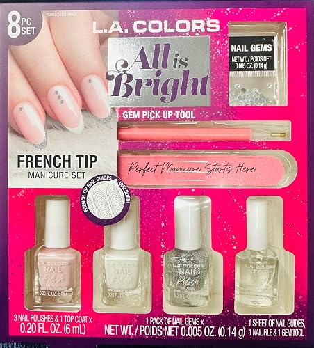 L.A. Colors All Is Bright 8pc French Tip Mancure Set, Gem Pick UP Tool, Nail Gems, French Tip Nail Guide, Beige Beauty & Personal Care L.A. COLORS