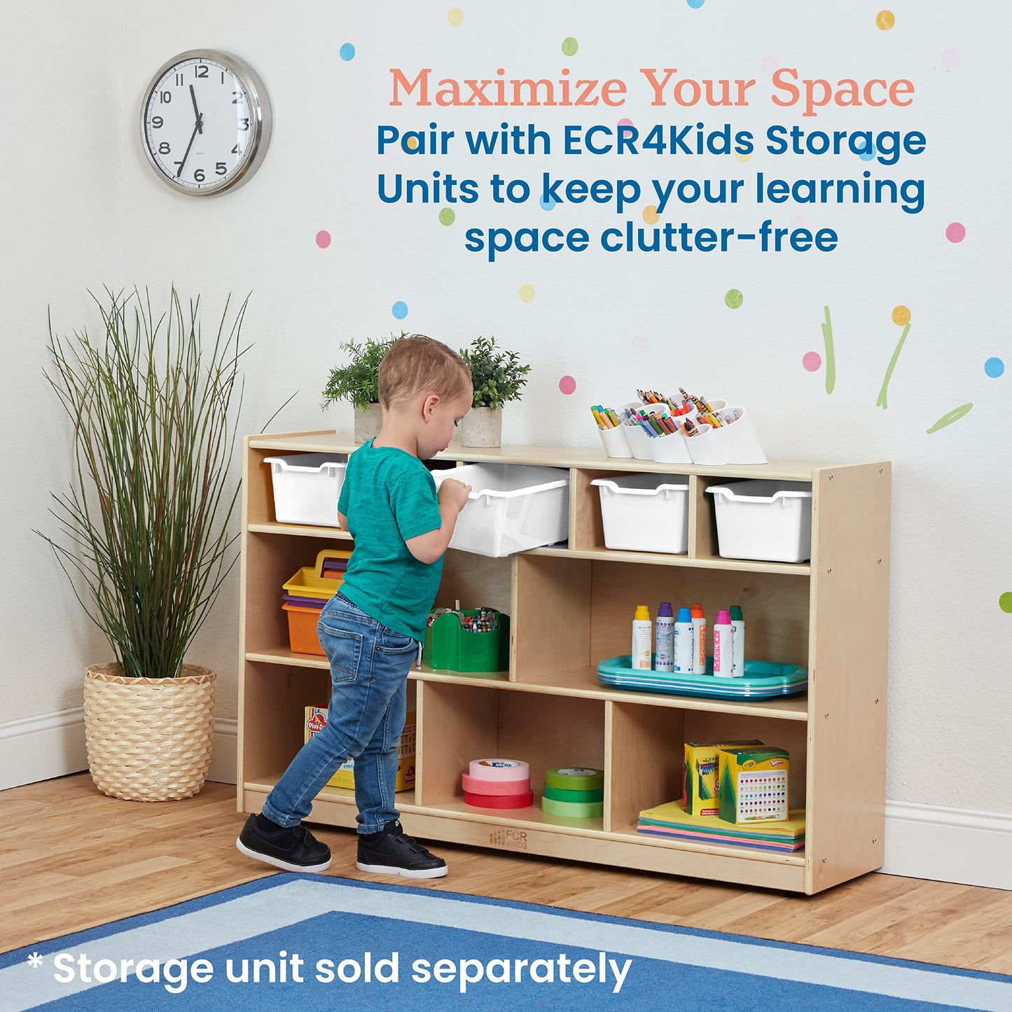 ECR4Kids Scoop Front Storage Bin, Multipurpose Organization, White, 5-Piece