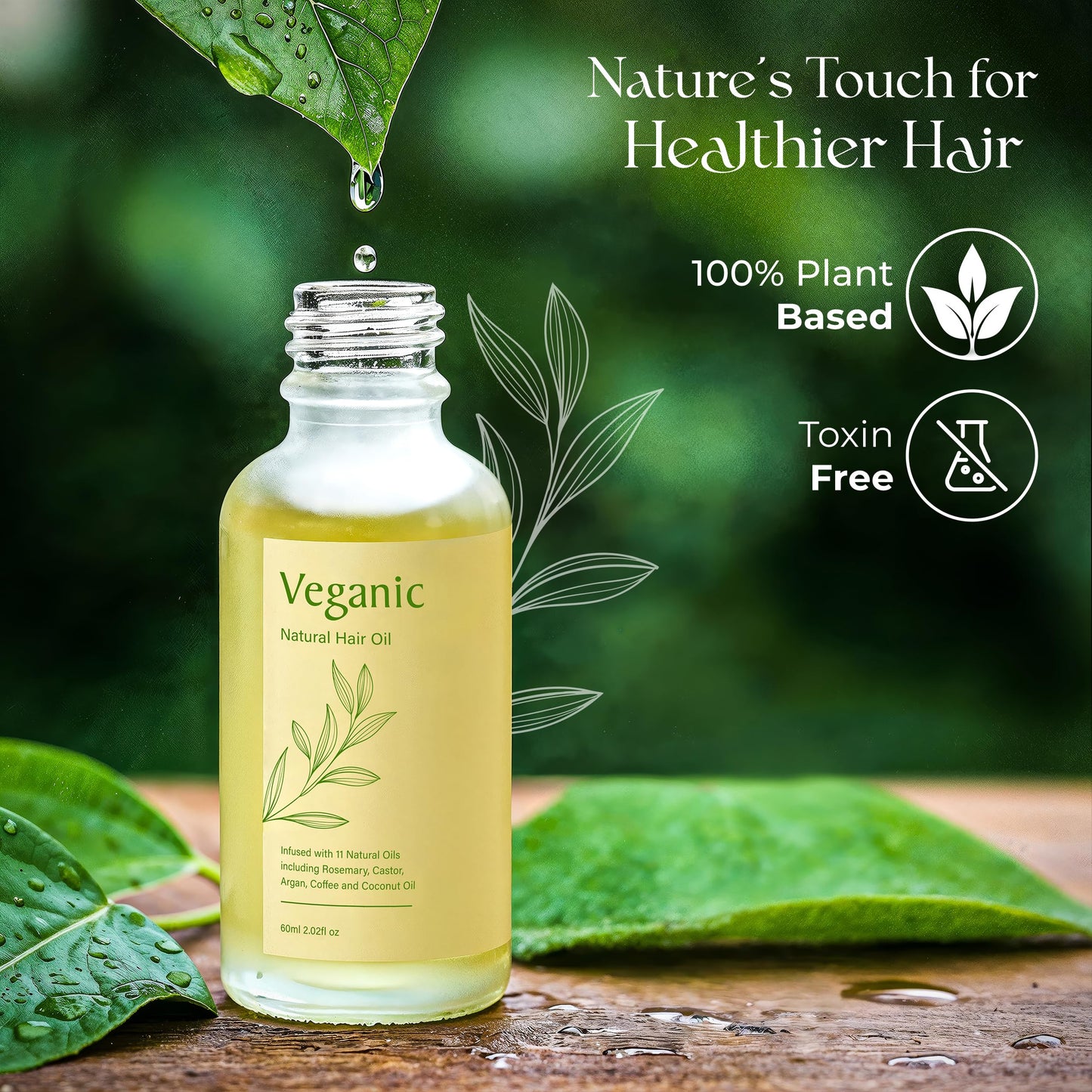 Veganic Natural Hair Growth Oil for Women infused with 10 Premium Botanic Oils plus Organic Rosemary Oil for Hair Growth | Salon-Grade Volumizing