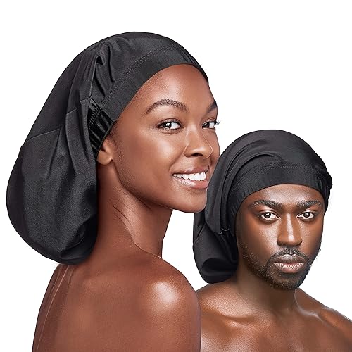 Red by Kiss Unisex Silky Spandex Loc Cap, Dreadlocks & Braids Cap, Shower Cap, Sleep Cap, Black (X-Long)