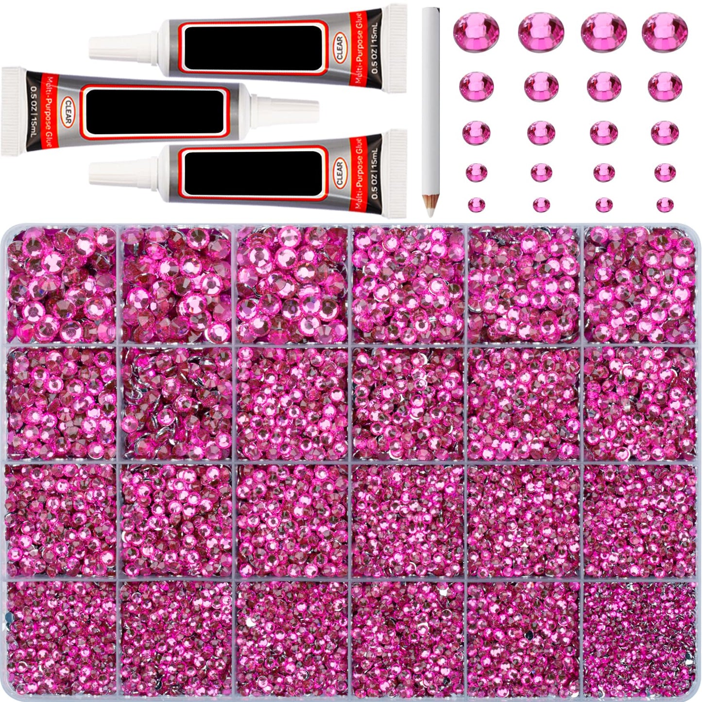 32000Pcs Dark Pink Rhinestones for Bedazzling, Mixed Sizes 2,3,4,5,6mm Flatback Gems Bedazzler Kit with B7000 Glue, Flat Back Resin Diamond Gemstone Beauty and Personal Care Worthofbest Default Title