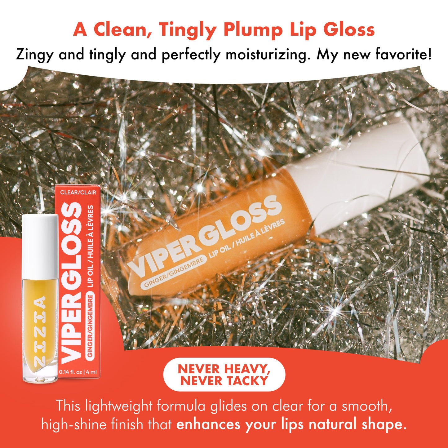 Zizia Viper Gloss - Moisturizing Lip Plumper Gloss with Hyaluronic Acid, Ginger, & Cayenne - Clean, Vegan, & Cruelty-Free Hydrating Lip Oil for a