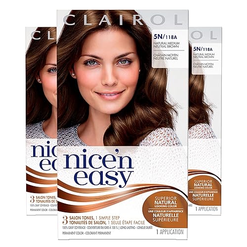 Clairol Nice'n Easy Liquid Permanent Hair Dye, 5N Medium Natural Brown Hair Color, Pack of 3
