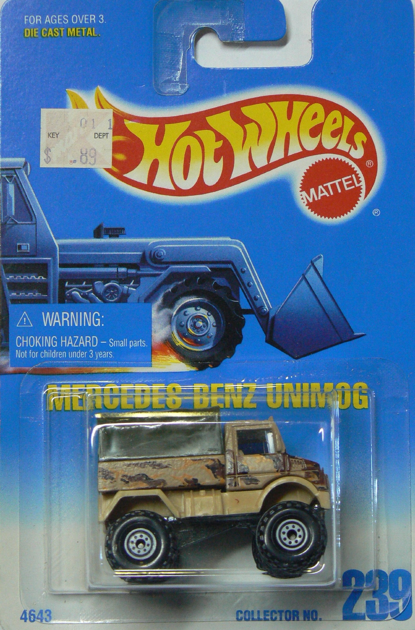 Hot Wheels Mercedes Benz Unimog with White Construction Wheels #239 on Blue and White Card Variation