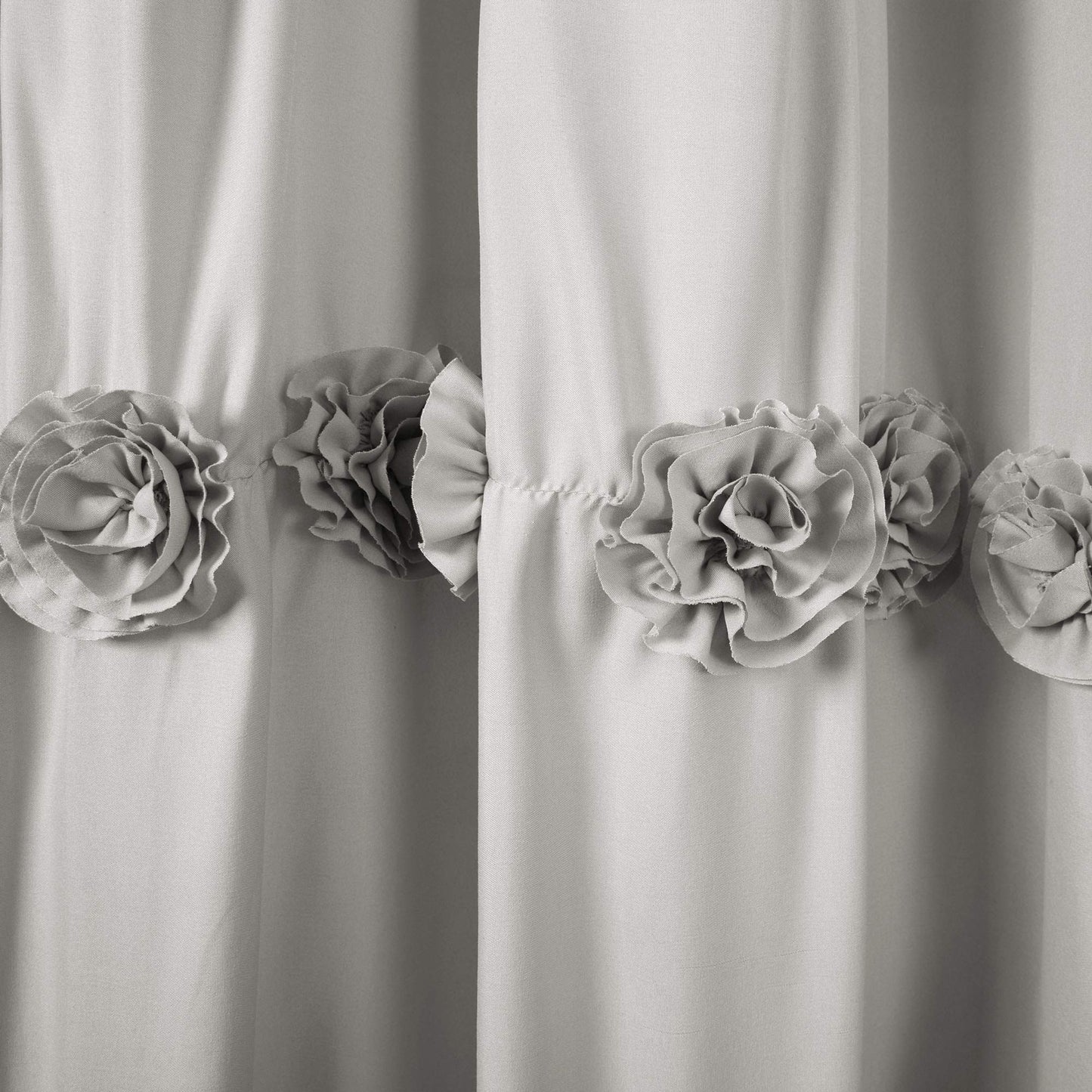 Lush Decor Darla Ruched Floral Bathroom Shower Curtain, 72” x 72”, Light Gray